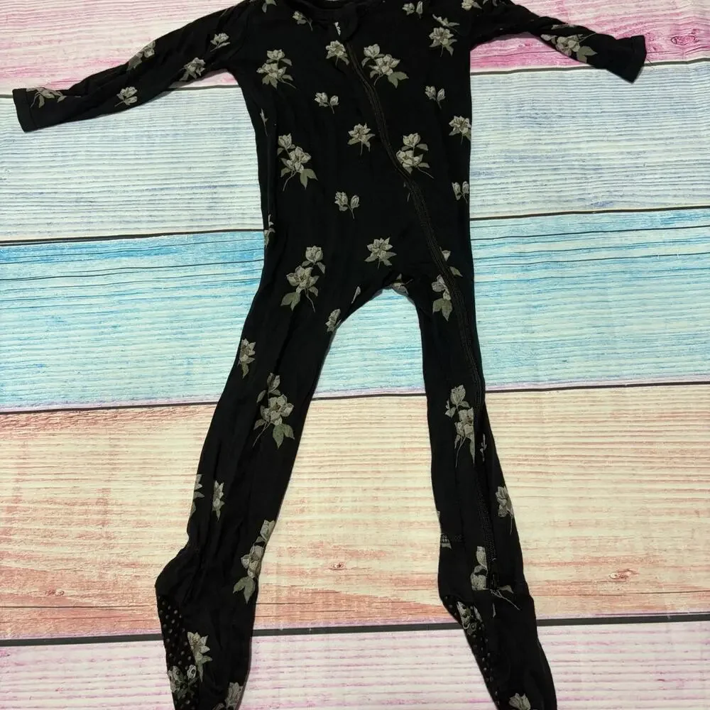 Kyte Baby 12-18M Black Bamboo Floral Zipper Sleeper EUC